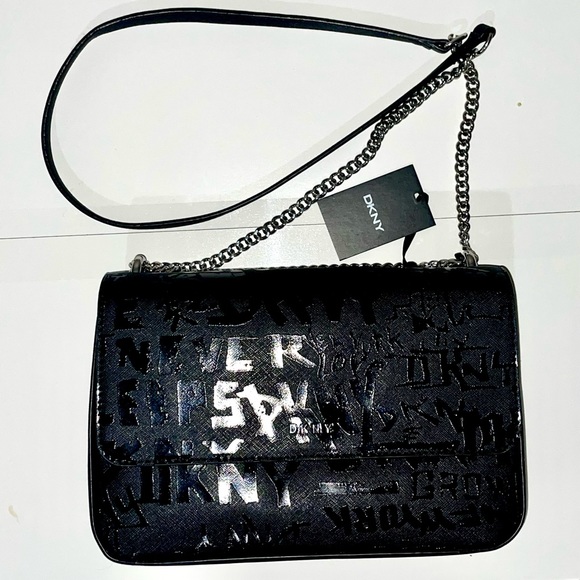 DKNY Sina MD Flap Shoulder Bag Crossbody Handbag with Embossed Logo Graffiti - Picture 3 of 7